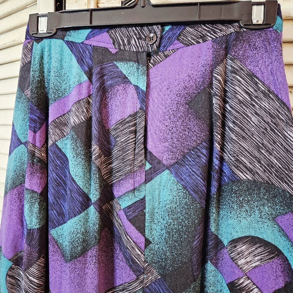 Vintage 80s Flowy Midi Skirt Geometric Print XS/S - Picture 9 of 12